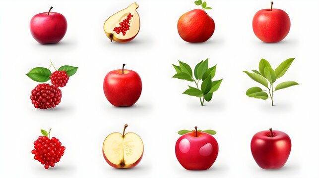Various red fruits isolated icons illustrations set