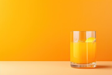 a fresh orange juice in glass with a copy space