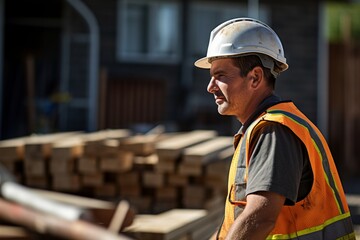 construction worker working outside wearing hard hat and high-vis jacket