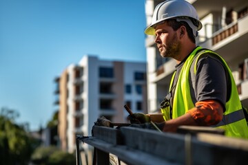 construction worker working outside wearing hard hat and high-vis jacket