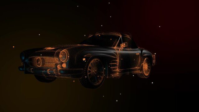 The silhouette of the car. A hologram. Development of the machine. Free camera.