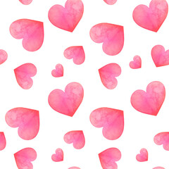 pink neat watercolor heart  background. Cute hand drawn seamless pattern  for packaging paper, fabrics, wrapping gifts. Concept - romantic relationship, Love, Valentine's Day, life, art