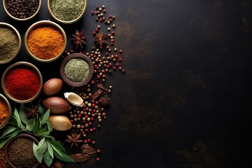 various flavorful seasoning cooking spices and herbs collection with the blank minimalist copy