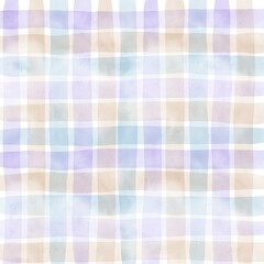 Beige Purple Blue Gingham Check Hand Drawn Background