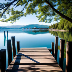wooden pier on the mountain lake