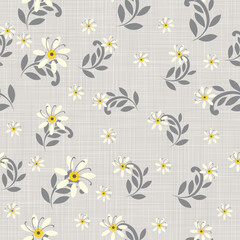 Gray Linen fabric texture, printed with beautiful floral motifs. smooth without connection