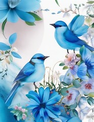 Mesmerizing Wallpaper Featuring Blue Watercolor and Birds