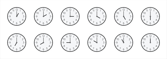 Set of analog wall clocks, clocks icon set
