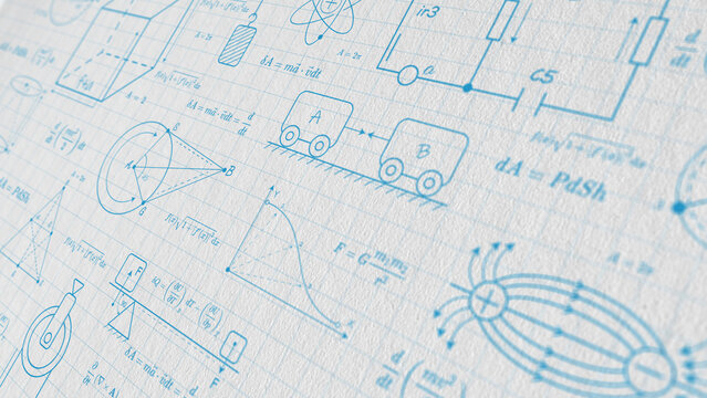 School background. Technological engineering invention. Physics and mathematics .Formulas and drawings. illustration.