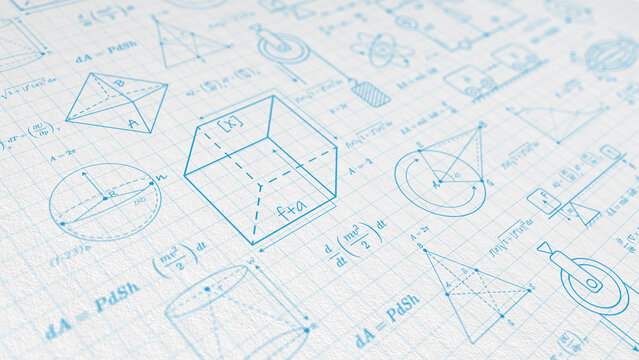 School background in physics and mathematics .Formulas and drawings. Scientific research. illustration.