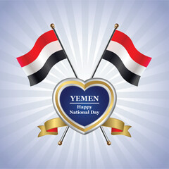 Yemen flag Happy National Day with Gold Heart