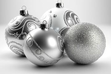 Christmas balls on a light silver and white background generated by AI
