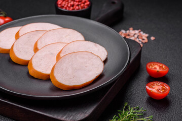 Delicious smoked chicken sausage with salt, spices and herbs