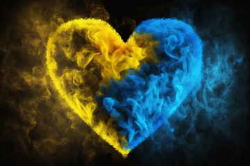The heart of fire colors of the Ukraine flag are yellow and blue freedom generated by AI - obrazy, fototapety, plakaty