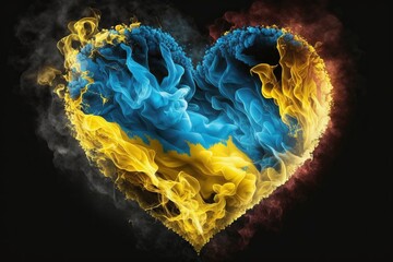 The heart of fire colors of the Ukraine flag are yellow and blue freedom generated by AI