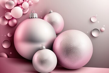 Light silver and pink background Christmas balls generated by AI