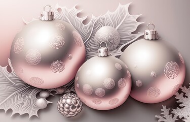 Light silver and pink background Christmas balls generated by AI