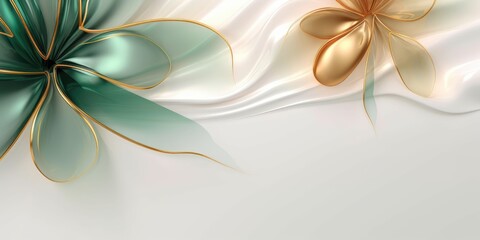 Beautiful abstract gold and green transparent floral design background. beautiful Generative AI AIG32