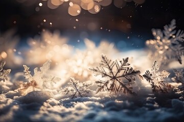 Snowflakes On Snow - Christmas And Winter Background generated by AI