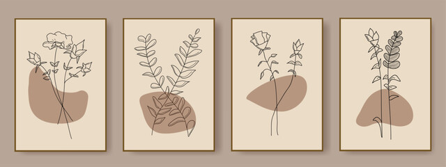 Minimalist collection modern abstract leaves tropical botanical bohemian style, poster, print, wall, decor, boho