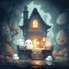 halloween house cartoon cute