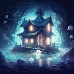halloween house cartoon cute