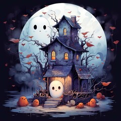 halloween house cartoon cute
