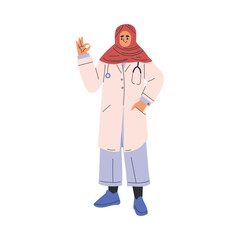 Labour Day with Happy Muslim Woman Doctor or Nurse in Hijab Standing Vector Illustration