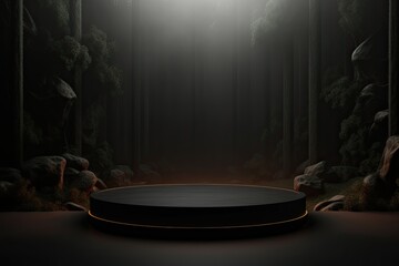 3d rendering of a dark stone green natural product showcase luxury podium stage background mockup