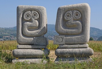Stojkovici, Bosnia and Herzegovina - Sep 10, 2023: The Necropolis Monument to the Victims of...