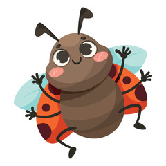 Cute Ladybug Character with Spotted Wings Fluttering Vector Illustration
