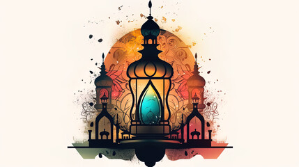 Image generated by AI. Drawing of a Ramadan arabic lantern in primary colors.