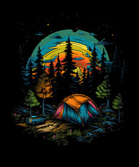 Mountain Summer Camping Tshirt Design Background