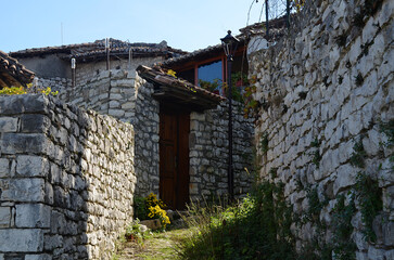 Narrow street of the old Albanian town of Berat in the morning