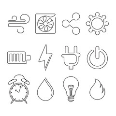 Energy concept collection of modern high-quality continuous single-line art electronic web icons. 