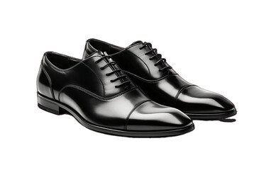 Black office shoes. Black dress shoes isolated on transparent background.