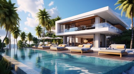 Fototapeta na wymiar Contemporary seaside luxury villa with pool.