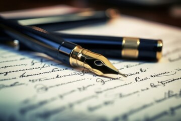 Close-Up Depiction of a Pen Filling a Form on Paper in the Style of Personal Iconography, Representing Contractual Commitments, Signatures, and Financial Transactions