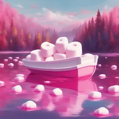 Foto op Canvas Fantasy boat made of marshmallows. Generative AI. © F@natka