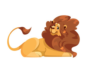Fototapeta premium Lion with Mane as Proud Powerful Wild African Animal Lying Vector Illustration