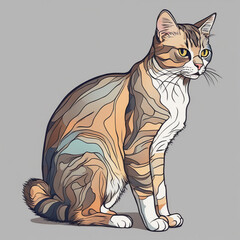 2d outline simple vector colored despicting a beautiful realistic cute cat, Generative AI  