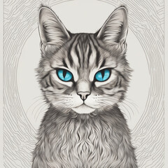 2d outline simple vector colored despicting a beautiful realistic cute cat, Generative AI  