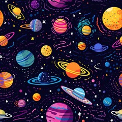 seamless pattern with planets and stars