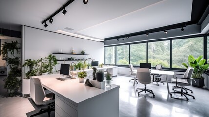 Fototapeta na wymiar Inspiring office interior design Minimalist style Studio space featuring Clean lines architecture. Generative AI AIG 31.