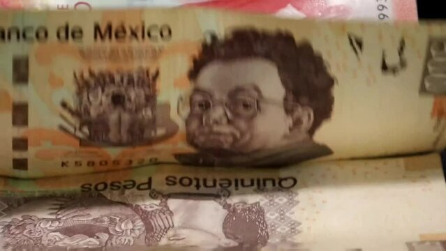 economy and finance with Mexican peso bills