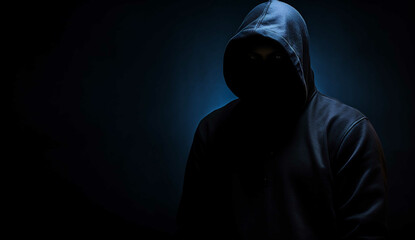 Anonymous hacker in the shadows, AI generative, dangerous, hood - obrazy, fototapety, plakaty