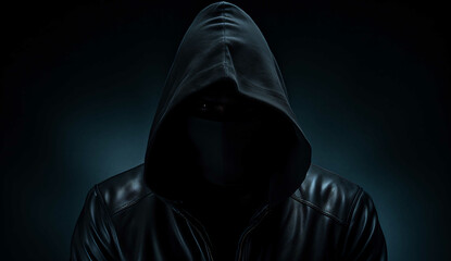 Scary burglar standing in shadow, AI generative, criminal, threat - obrazy, fototapety, plakaty