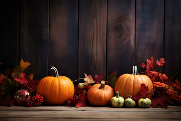 Vegetable on table for holiday, ai generative, fall, background, pumpkin