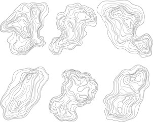 Set of abstract topographic map design elements. Contour map concept. Thin wavy lines hand drawn.