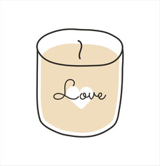Candle with heart. Vector illustration on white background.	